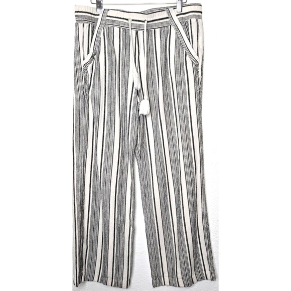Jolt Womens Pull On Pants Large White Black Striped Wide Leg Linen Blend Boho - Picture 1 of 11